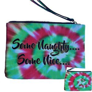 Betsy Johnson Christmas Pouch Leather Naughty Nice Green Red NWOT